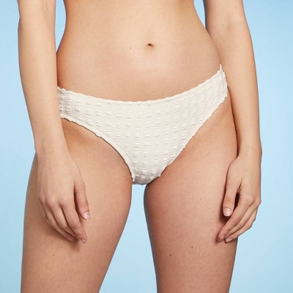 Kona Sol Women's Size Medium White Gingham Textured Shirred Bikini Bottom
